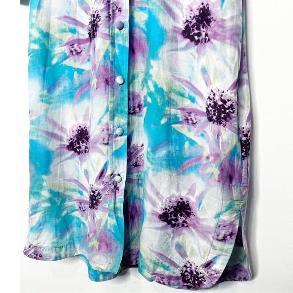 Samantha Sung Collared Mini Shirt Dress Button Up Blue/Purple Floral Size 4 - Picture 6 of 9